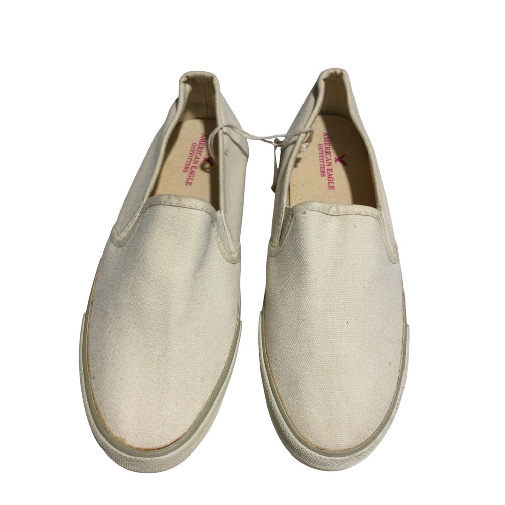 American Eagle Outfitters Mens 8 Cream Canvas Slip On Sneakers Low Top Shoes